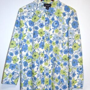 Nine West Duster Jacket L Lined Floral White Cottagecore Classic Colorful
